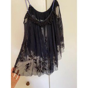 Free people black lacey tulle floral trapeze sleevless top